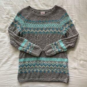 Justice Gray and Aqua Knit Sweater